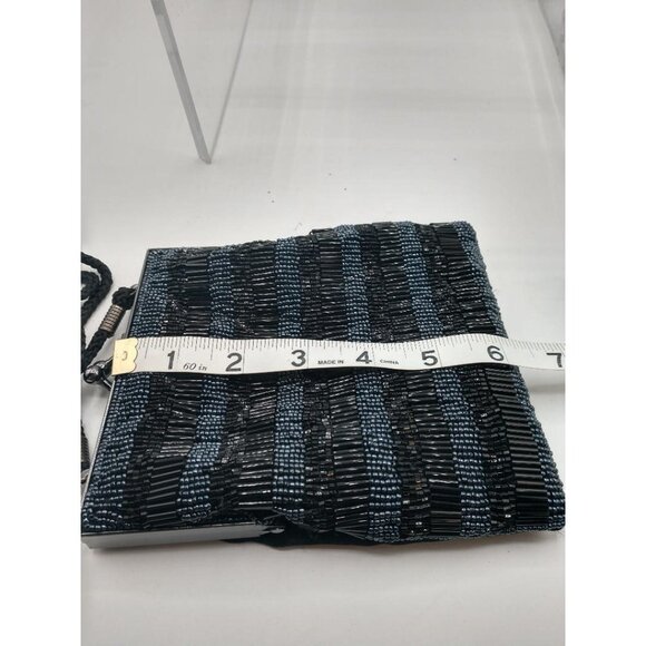 Vintage Lancome Black Beaded Evening Bag With Rope Strap 6" x 6" - Picture 4 of 7